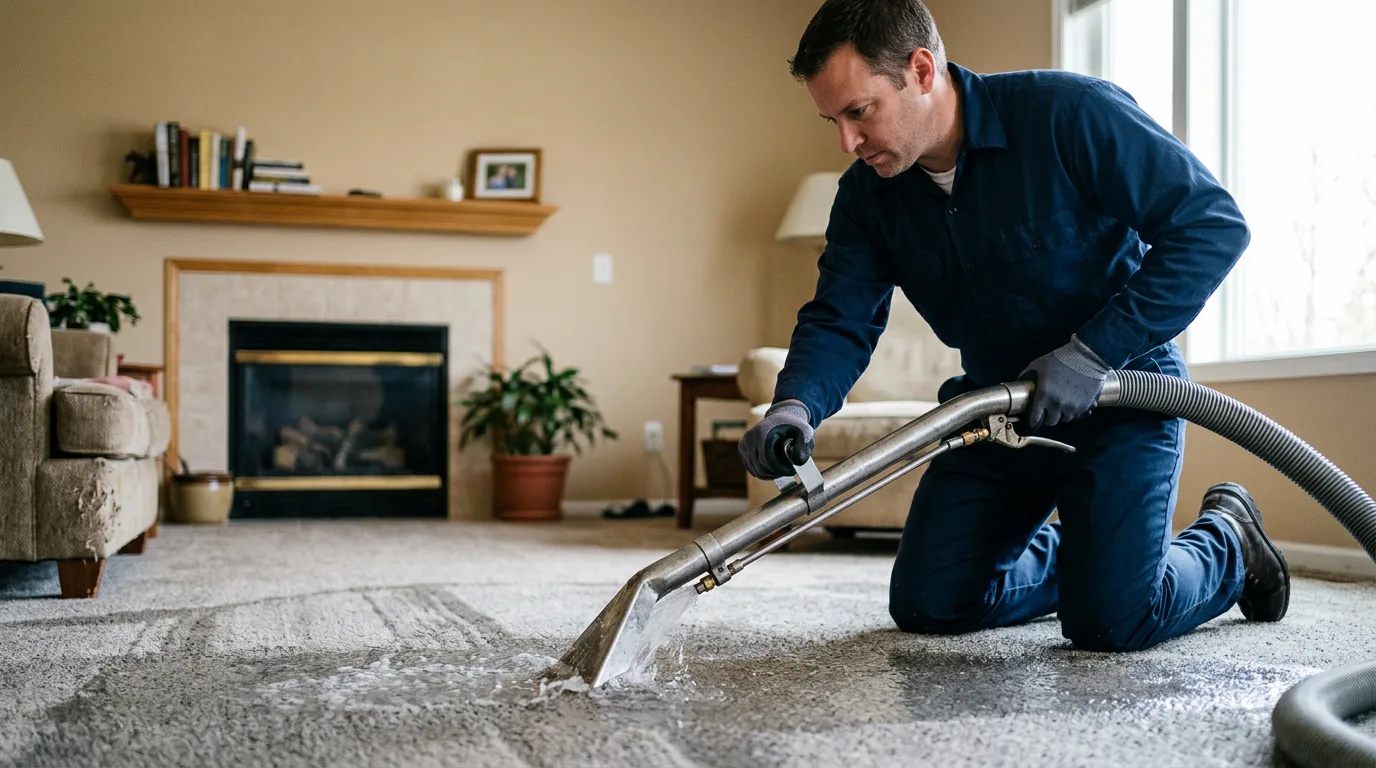 Water damage restoration technician working near Snover, MI
